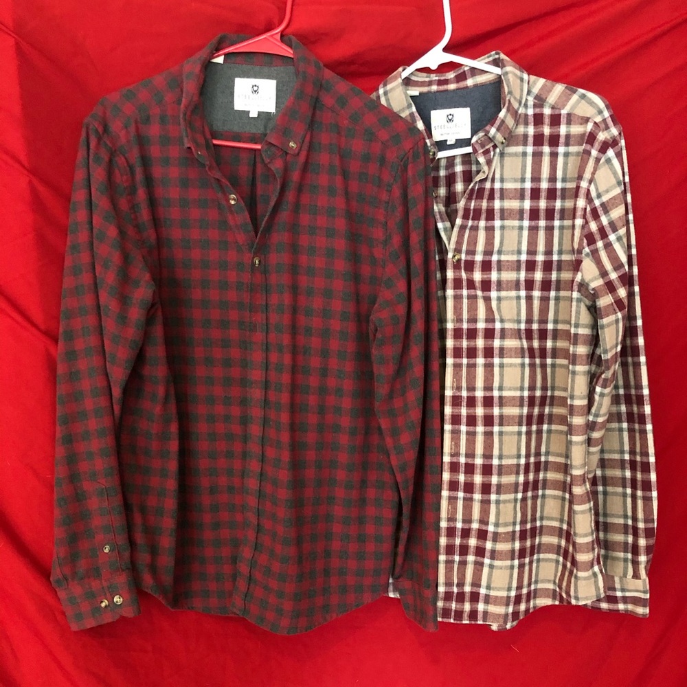 Flannel shirts.